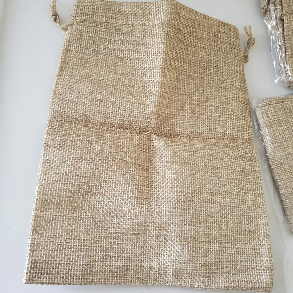 8 Pack Burlap Drawstring Gift Bags 15x20cm Natural Tan Jute Favor Pouches